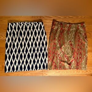 J. McLaughlin skirts navy blue bamboo & tan chain link women’s size 0